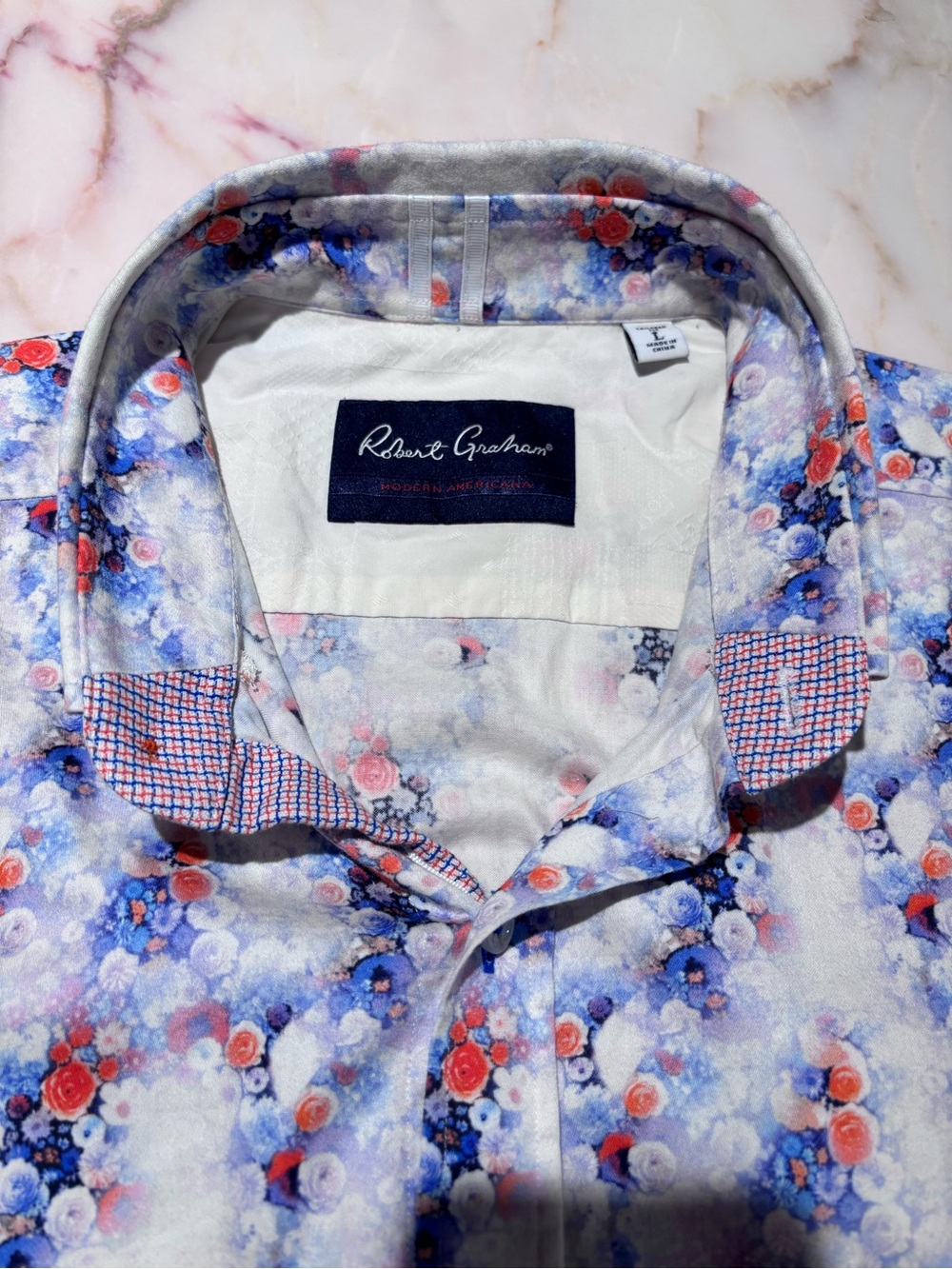 Robert Graham Shirt Mens Large Short Sleeve Floral Rose Button Up